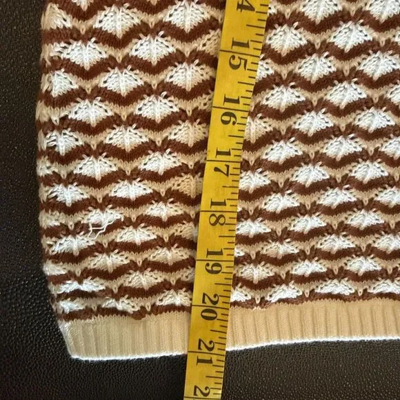 Sézane Mae Jumper Brown Ecru Knit Short Sleeve Puff Sleeve Size Large - Picture 9 of 9